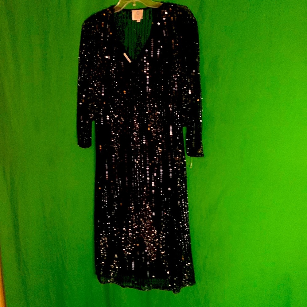 Mid length dress, navy sequins dress and shall